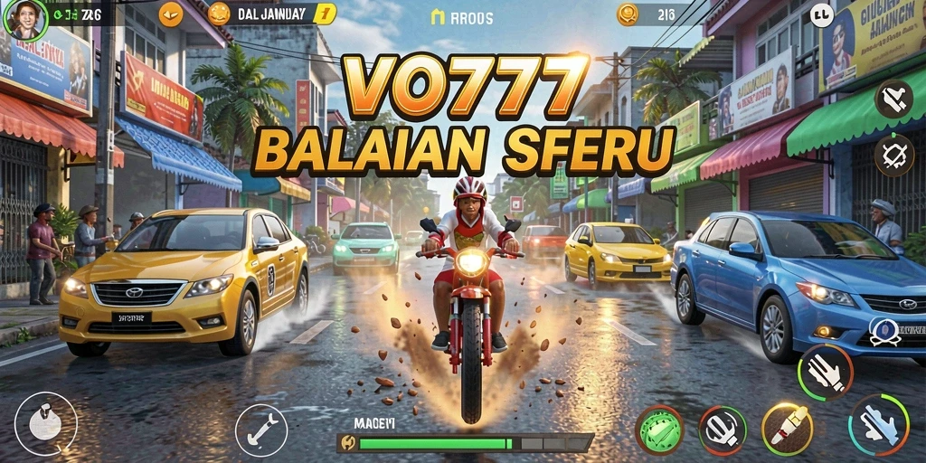 Tampilan gameplay balapan seru di VO777 dengan mobil berkecepatan tinggi.